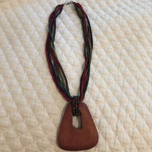 Handmade wooden necklace with multicolored beads